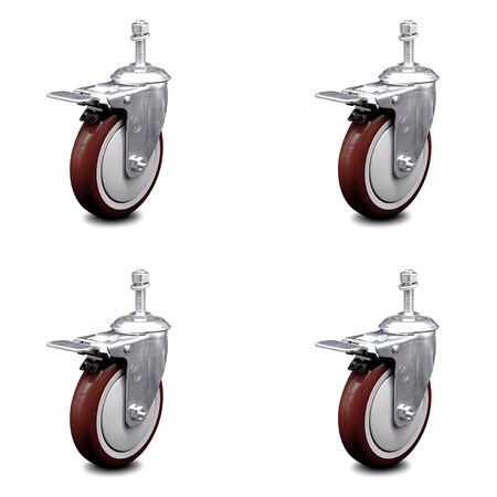 Service Caster 5 Inch Maroon Polyurethane Swivel 3/8 Inch Stem Caster Set with Total Lock Brake SCC-TSTTL20S514-PPUB-MRN-381615-4